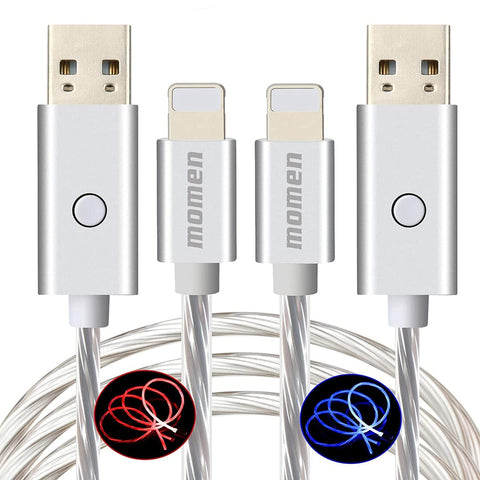 Light up iPhone Charger Cord Lighting Cable, 6ft LED Cool USB Charging Cable for iPhone 14/13/12/11/11 pro/11 pro max/X/8/7 Plus/7/6s/6 Plus, iPod (Red & Blue, 2 Packs)