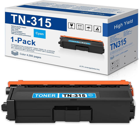 TN315 Toner TN-315C : 1 Pack Mastertoner Replacement for Brother TN-315 Toner Cartridges HL-4150CDN 4140CW 4570CDW 4570CDWT MFC-9640CDN 9650CDW 9970CDW Printer, Cyan