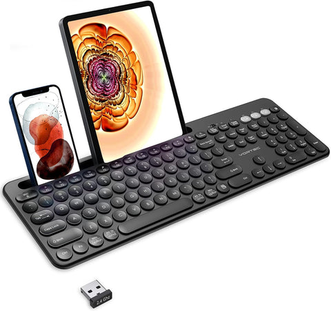 Vortec Wireless Multi Device Bluetooth Keyboard for iPhone, iPad, Samsung, Android Phone, Tablet Slim Keyboard for Mac, iMac – Universal Smartphone Cellphone Keyboard with Phone Holder for PC