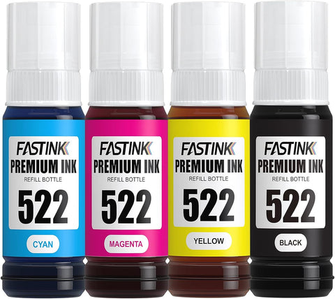 FASTINK Compatible Epson T522 Refill Ink Bottle Work with EcoTank ET-2720, ET-2800,ET-2803,ET-4800,ET-4700 Printer for Epson 522 Ink Bottle Refill Combo, 4 Pack