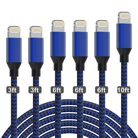 iPhone Charger [Apple MFi Certified] Lightning Cable 6PACK-3/3/6/6/6/10 FT Nylon Braided USB Charging Cable High Speed Cord Compatible with iPhone 14/13/12/11 Pro Max/XS MAX/XR/XS/X/8/7/Plus/6S/6/iPad