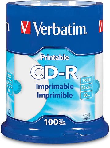 Verbatim® CD-R Printable Disc Spindle, White, Pack Of 100