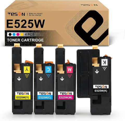 E525W 525 TESEN Compatible Toner Cartridge Replacement for Dell E525W E525 525 for use with Dell Color Laser Printer E525W 593-BBJX 593-BBJU 593-BBJV 593-BBJW (Black Cyan Magenta Yellow 4PK)