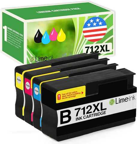 Limeink Compatible Ink Cartridges Replacement for HP 712 Ink Cartridges 712XL Ink for HP for DesignJet T650 T630 T230 T210 Studio Plotter Printers Magenta Black Cyan Yellow (4 Pack)