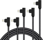 Right Angle iPhone Charger 5Pack 90 Degree Lightning Cable 3FT/6FT/10FT Long Nylon Braided iPhone Data Cable Wire Fast Charging Cord Compatible iPhone/iPad (Black White