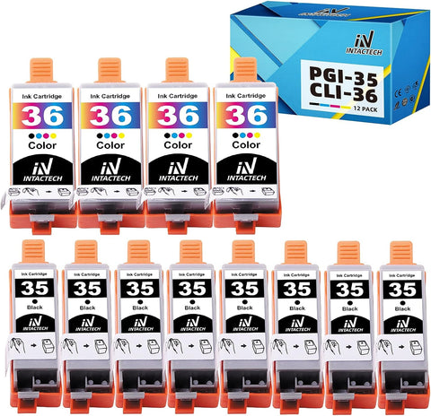 Compatible with Canon 35 36 Ink Cartridges, PGI-35 CLI-36 Ink, Work for Canon pixma iP110 iP100 tr150 mini260 mini320 Printer (12-Pack, 8 X PGI35 Black, 4 X CLI36 Color)