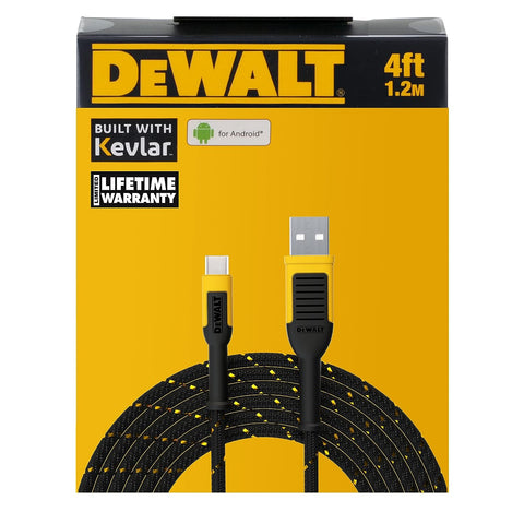 DEWALT Type C to USB Cable — Reinforced Braided Cable for USB to USB-C — Type C Fast Charging USB-C to USB-A Cable — Fast Charging Cord Type C — 4 ft