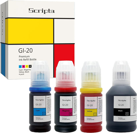 Compatible Ink Bottle Replacement for Canon GI20 GI-20 (Black, Cyan, Magenta, Yellow, 4-Pack)