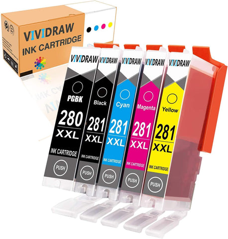 VIVIDRAW Compatible Ink Cartridge Replacement for Canon PGI-280XXL CLI-281XXL 280 XXL 281 XXL for PIXMA TR7520 TR8520 TS6120 TS6220 TS8120 TS8220 TS9120 TS9520 TS6320 TS9521C Printer (5 Pack)