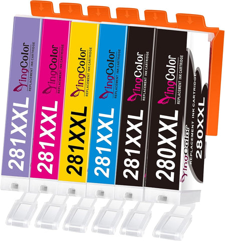 YingColor Compatible Replacement for Canon Ink 280 and 281 Cartridges for PIXMA TS8320 TS8220 TS8120 TS9120 TR7520 Printer (PGBK, Photo Bule, BK,C,M,Y, 6-Pack)