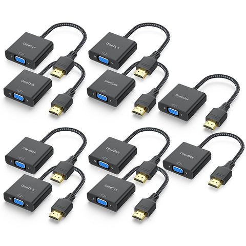 DteeDck HDMI to VGA Adapter 10 Pack, HDMI-to-VGA Adapters Braided Cable Male to Female HDMI VGA Converter for Monitor Laptop Desktop PC Projector HDTV Compatible with Lenovo HP ASUS Dell.