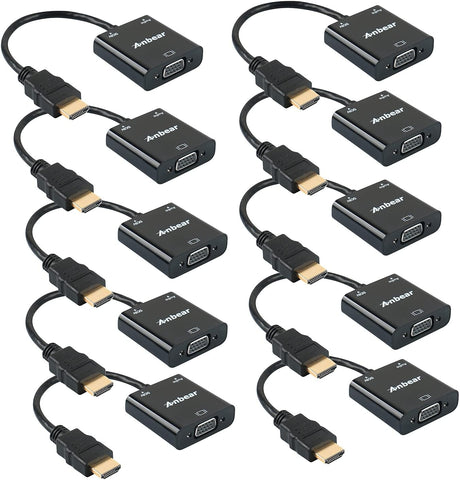 HDMI to VGA Adapter with Audio(10 Pack),Anbear Gold-Plated VGA to HDMI Adapter (Male to Female) Compatible for Computer, Desktop, Laptop, PC, Monitor, Projector, HDTV, Chromebook,Roku, Xbox and More