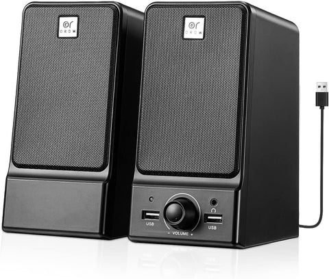 OROROW USB Computer Speakers,Dual 8W External Speakers for Laptop,Built-in DSP Sound Chip,Laptop Speaker with Stereo Sound & Nice Vocals,Desktop Speaker with Headphone Jack(S203)