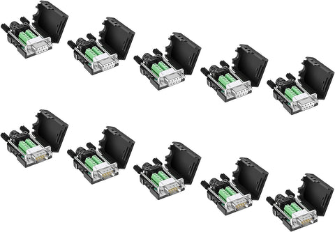 Dbilida DB9 Solderless Connector (5Male+5Female), DB9 Breakout Connector RS232 D-SUB Serial to 9pin Port Terminal with Case