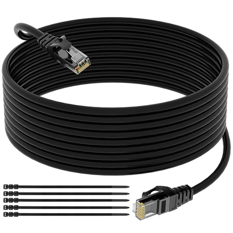 Elecan Cat 6 Outdoor Ethernet Cable 100 Ft, Heavy Duty Patch Cord Suppot POE Cat6 Cat5E Cat 5E Cat5 Cat 5 High Speed Network Cable, RJ45 Internet Cable, UV Waterproof Direct Burial & Indoor+15 Ties