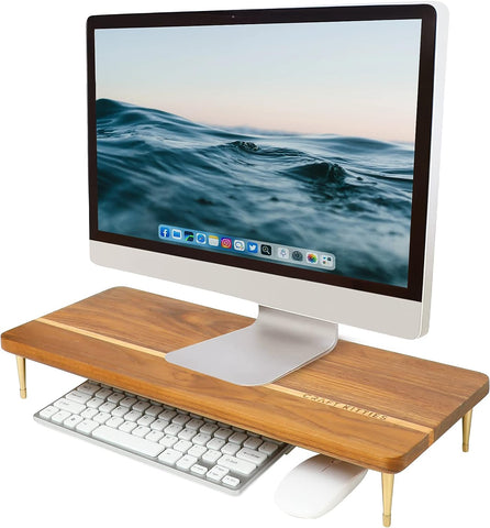 Monitor Stand Wood Riser for iMac Laptop Computer Monitor – A Sturdy Computer Stand to Elevate Your Screen and Reduce Eye Strain and Maintain Body Position(Walnut/Red Oak)