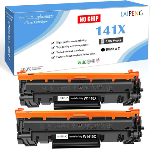 Compatible Toner Cartridge 141X W1410X ( 141A W1410A ) High Capacity 2000 Pages for HP Laserjet M110 M110w M110we MFP M139 M139we M140M140w M140we Printers ( No Chip, with Tool, Black x 2 )