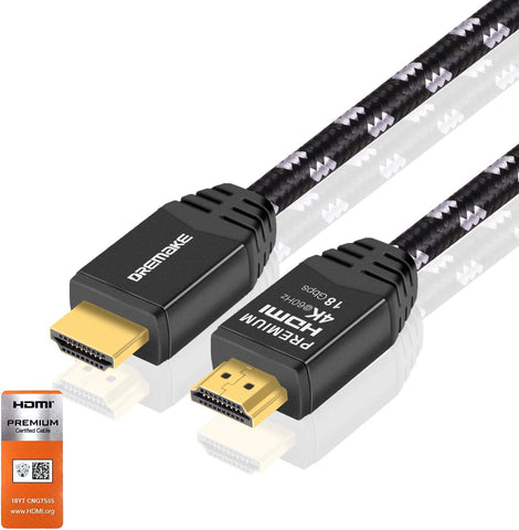 DREMAKE Premium Certified HDMI Cable, 6FT HDMI 2.0 Cable 4K UHD@60Hz,18 Gbps High Speed Support HDR, 3D, ARC & Ethernet Channel