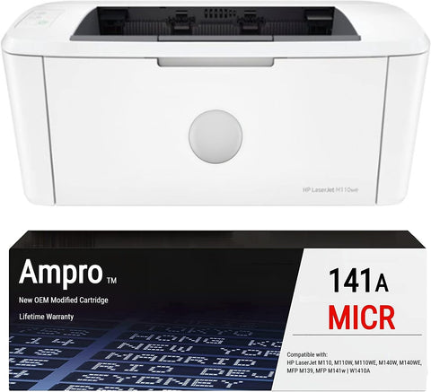 Ampro Laser M110we Wireless Check Printer Bundle with 1 OEM Modified 141A MICR Toner Cartridge for Check Printing (2 Items)