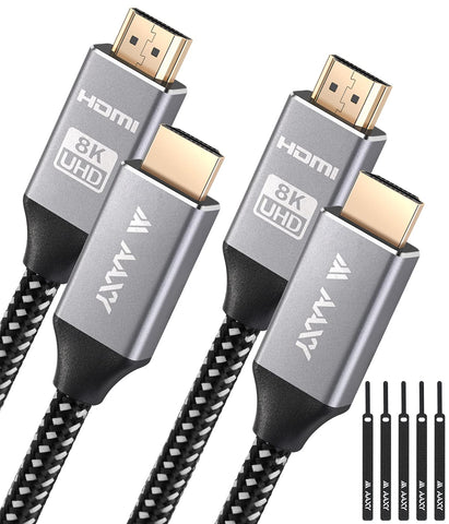 AAXY 8K HDMI Cable 2 Pack, Ultra High Speed 48Gbps 8K HDMI 2.1 Cable 8FT/2.4M, Supports 8K@60Hz 4K@120Hz, HDR10 eARC HDCP 2.2 & 2.3 3D, Compatible with Roku TV/ PS5/ HDTV/Blu-ray/Xbox Series X