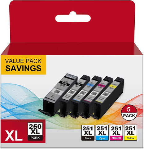 PGI-250XL/CLI-251XL Compatible for Canon Ink 250 and 251 Cartridges Works with Canon MX922 Canon MX920 MG5520 Canon IP8720 IP7220 Canon Pixma IX6820?for Canon 250 and 251 Ink Cartridges(5Pack)