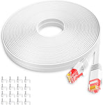 Cat 6 Ethernet Cable 100 ft White Computer LAN Cable Flat RJ45 high Speed Internet Patch Cable Ethernet Cord with Cable Clips for modems (White, 100FT)