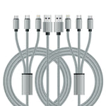 Multi Charging Cable, 10ft 2Pack Multi Charger Cable Nylon Braided Multiple USB Cable Universal 3 in 1 Charging Cord Adapter with Type-C, Micro USB Port Connectors for Cell Phones and More (Silver)