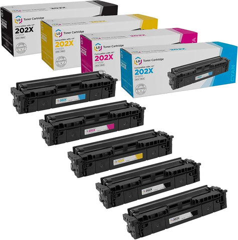 LD Products Compatible Toner Cartridge Replacement for HP 202X High Yield (5 Pack, 2 Black, Cyan, Magenta, Yellow) Compatible with HP Color Laserjet M254dw, M281cdw, M281dw, M281fdw