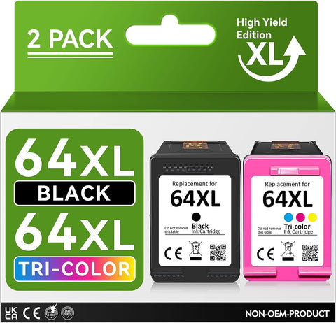 High Yield for HP 64XL Ink Cartridges Combo Pack Replacement for HP Ink 64 64XL for HP Envy Photo 7855 7858 7155 7800 7100 7164 7158 6252 Envy 7255e Inspire 7950e Tango X Printer(1 Black,1 Color)