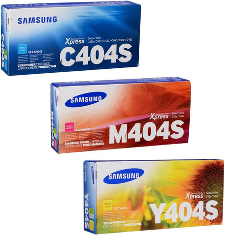 Samsung CLT-C404S, CLT-M404S, CLT-Y404S Toner Cartridge Set Cyan, Magental Yellow - 1 Each in Retail Packing