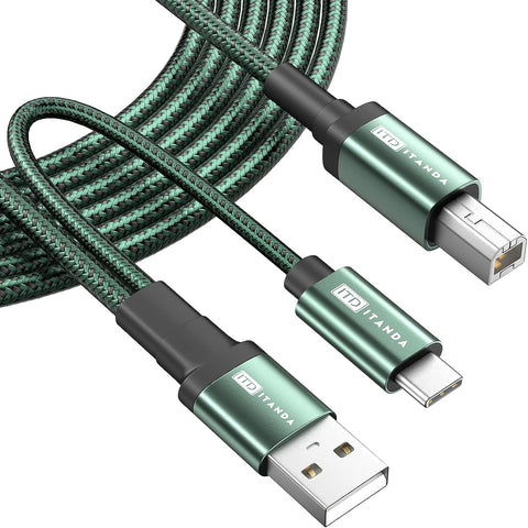 ITD ITANDA Printer Cable?2 in 1 USB Printer Cable 10FT?USB 2.0 A Male to B Male Scanner Cord,USB Type C to MIDI Cable Printer Cable, Compatible with Musical Instruments, Pianos, Hp, Canon and More