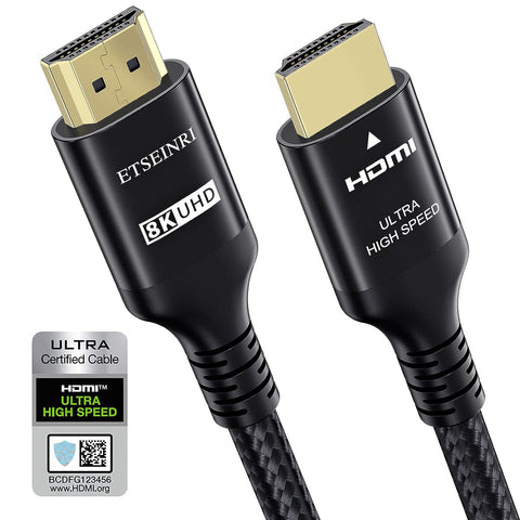 Etseinri 8K HDMI 2.1 Cable 13ft, Certified 48Gbps Ultra High Speed HDMI Cable 10K 8K60Hz, 4K120Hz eARC DTS:X HDR10+ HDCP 2.2&2.3 3D D.olby Atmos Compatible with Mac Gaming PC Soundbar PS5 Xbox