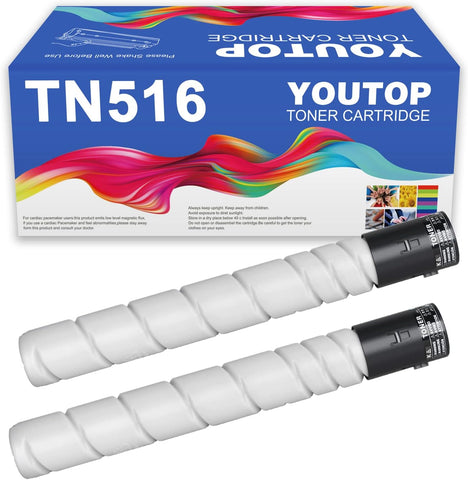 YOUTOP 2PK TN516 TN-516 (AAJ7030) Black Toner Cartridge Compatible for Konica Minolta bizhub 458e 558e 658e