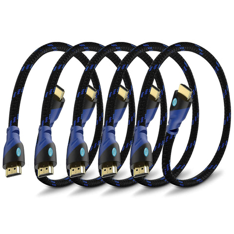 Aurum Ultra Series High Speed HDMI Cable with Ethernet - HDMI Extender Braided Cable Supports 3D and Audio Return Channel up to 4k Resolution 1.5FT HDMI Cable 5 Pack