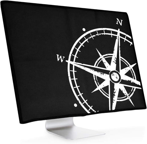 kwmobile Computer Monitor Cover Compatible with 20-22" Monitor - Navigational Compass White/Black