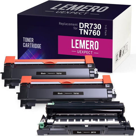 LemeroUexpect Compatible Toner Cartridge and Drum Replacement for Brother TN760 TN-760 TN730 DR-730 for MFC-L2710DW HL-L2370DW HL-L2350DW DCP-L2550DW MFC-L2750DW Printer (2 Toner+1 Drum, 3-Pack)