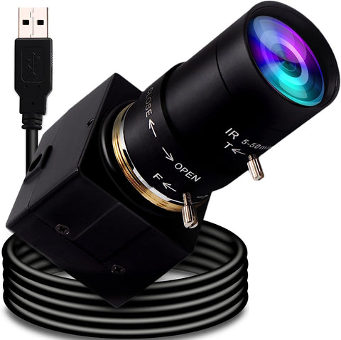 8MP USB Camera 4K Manual Zoom Webcam for Computer 5-50mm Varifocal Lens USB with Camera Mini UVC USB2.0 Variable Focus PC Camera for Laptop CCTV Industrial Medical Surveillance Close-up Camera