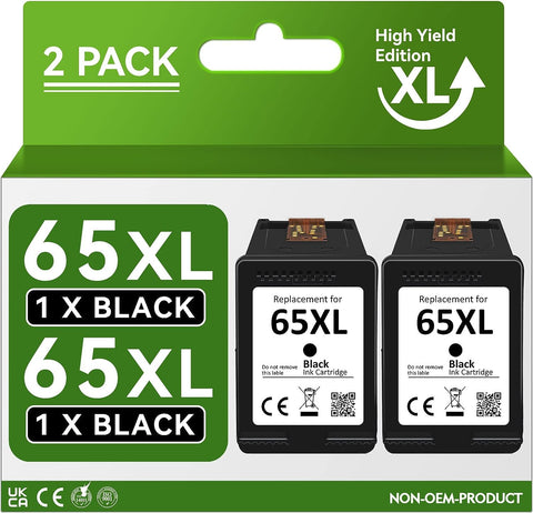 High Yield for HP 65 Black Ink Cartridge Replacement for HP Ink 65,65XL Black Ink Cartridges Work with DeskJet 3755 3752 3722 3720 3723 2655 2652 2600 2622 Envy 5055 5000 5070 5052 Printer (2 Pack)