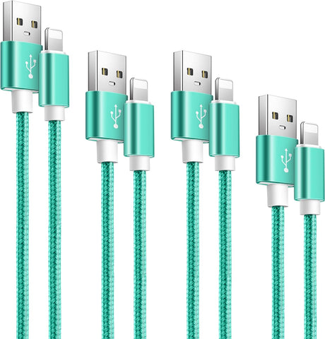 iPhone Charger 4 Pack (10ft/6ft/6ft/3ft) Apple MFi Certified iPhone Charging Cable Nylon Braided iPhone Lightning Cord for Apple iPhone 13 12 Pro 11 Pro Max Xr Xs Max 8 7 6 Plus 5 SE - Green(Cyan)