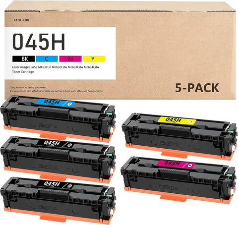 5-Pack 045H Toner Cartridge Set (2Black, 1Cyan, 1Magenta, 1Yellow) 045H TANFENR Compatible - Replacement for Color imageCLASS MF631Cn MF632Cdw MF633Cdw MF634Cdw LBP610C Series Printer