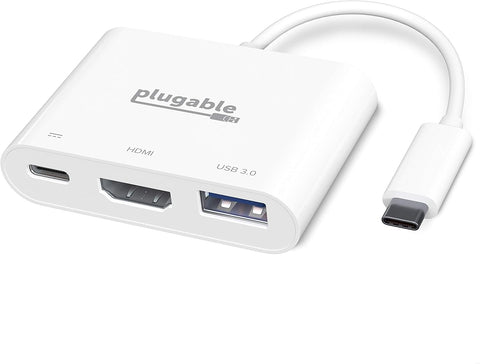 Plugable USB C to HDMI Multiport Adapter, Driverless 3-in-1 USB C Hub with 4K HDMI Output, USB 3.0 and USB-C Charging Port, Compatible with MacBook, Chromebook, Dell XPS, Thunderbolt 3 and More