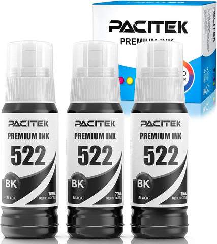 PACITEK Compatible Refill Bottle Ink Replacement for 522 T522 T522120 Use with EcoTank ET-2720 ET-2800 ET-4700 Printer (3 Black)