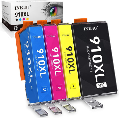 910XL Ink Cartridges Replacement for HP 910XL 910 Ink Cartridges Combo Pack for HP OfficeJet Pro 8020, 8025, 8028, 8030, 8035, OfficeJet 8010, 8015, 8018, 8022 Printer (4 Pack, 1BK/1C/1M/1Y)