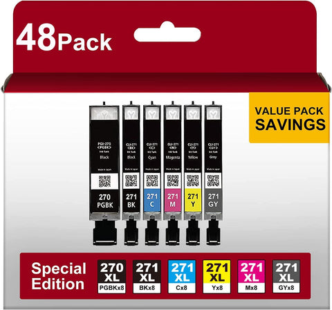 Jalada Compatible Ink Cartridges PGI-270XL CLI-271XL Ink 271 Ink 270 271XL 270XL Used for PIXMA MG7720 TS9020 TS8020 MG6821 TS9000 MG7700 MG6820 Printers (8PGBK,8BK,8C,8M,8Y,8G) 48-Pack