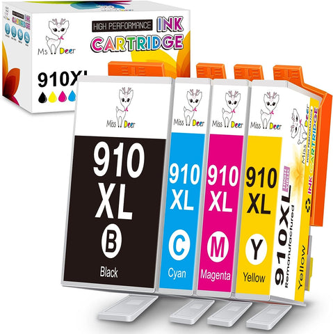 MS DEER Upgraded Compatible 910 XL Ink Cartridges Combo Pack Replacement for HP 910XL hp910 hp910xl for OfficeJet Pro 8020 8025 8022 8035 8028 8010 Printer (1 Black 1 Cyan 1 Magenta 1 Yellow) 4 Pack