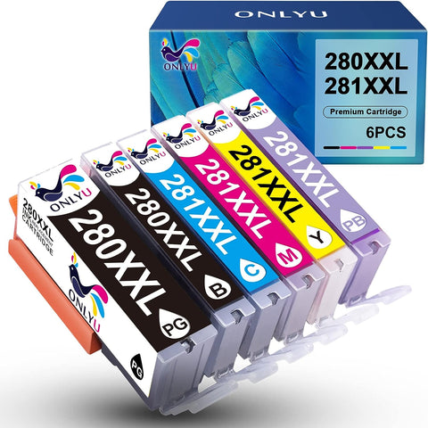 ONLYU Compatible Ink Cartridge Replacement for Canon 280 281 PGI-280XXL CLI-281XXL Ink 281 280 for Pixma TS9120 TS8120 TS8320 TS8220 TS8300 TS9120 TS 8100 Printer (6 Pack)