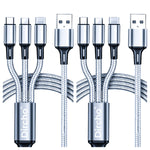 Dircho [2 Pack] Multi 4 Ft Universal USB Charging Cable 3 in 1 Ports Type-C Micro-USB Connectors Nylon Braided Cord Compatible with Cell Phones Tablets Devices (Silver)