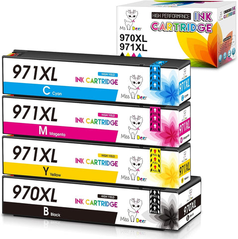Miss Deer 970XL 971XL 970 971 Compatible Ink Cartridges Replacement for HP 970 971 XL,Work for HP Officejet Pro X576dw X451dn X451dw X476dw X476dn X551dw Printer (4 Pack)