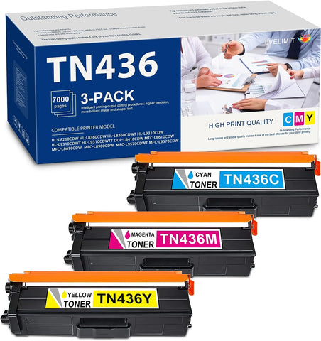 LVE ?TN436C TN436M TN436Y? Toner Cartridge Compatible Replacement for TN-436 Toner HL-L8360CDWT HL-L9310CDW DCP-L8410CDW MFC-L8900CDW MFC-L9570CDW Printer, 3-Pack, Cyan-Magenta-Yellow | TN4363PK