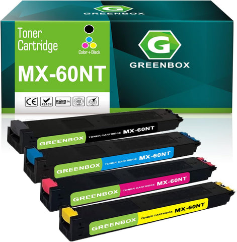 GREENBOX Compatible MX-60NT High Yield Toner Cartridge Replacement for Sharp MX-60NT MX-60NTBA MX-60NTCA MX-60NTMA MX-60NTYA for MX-2630 3050 3570 4050 4070 6070 Printer (4 Pack)